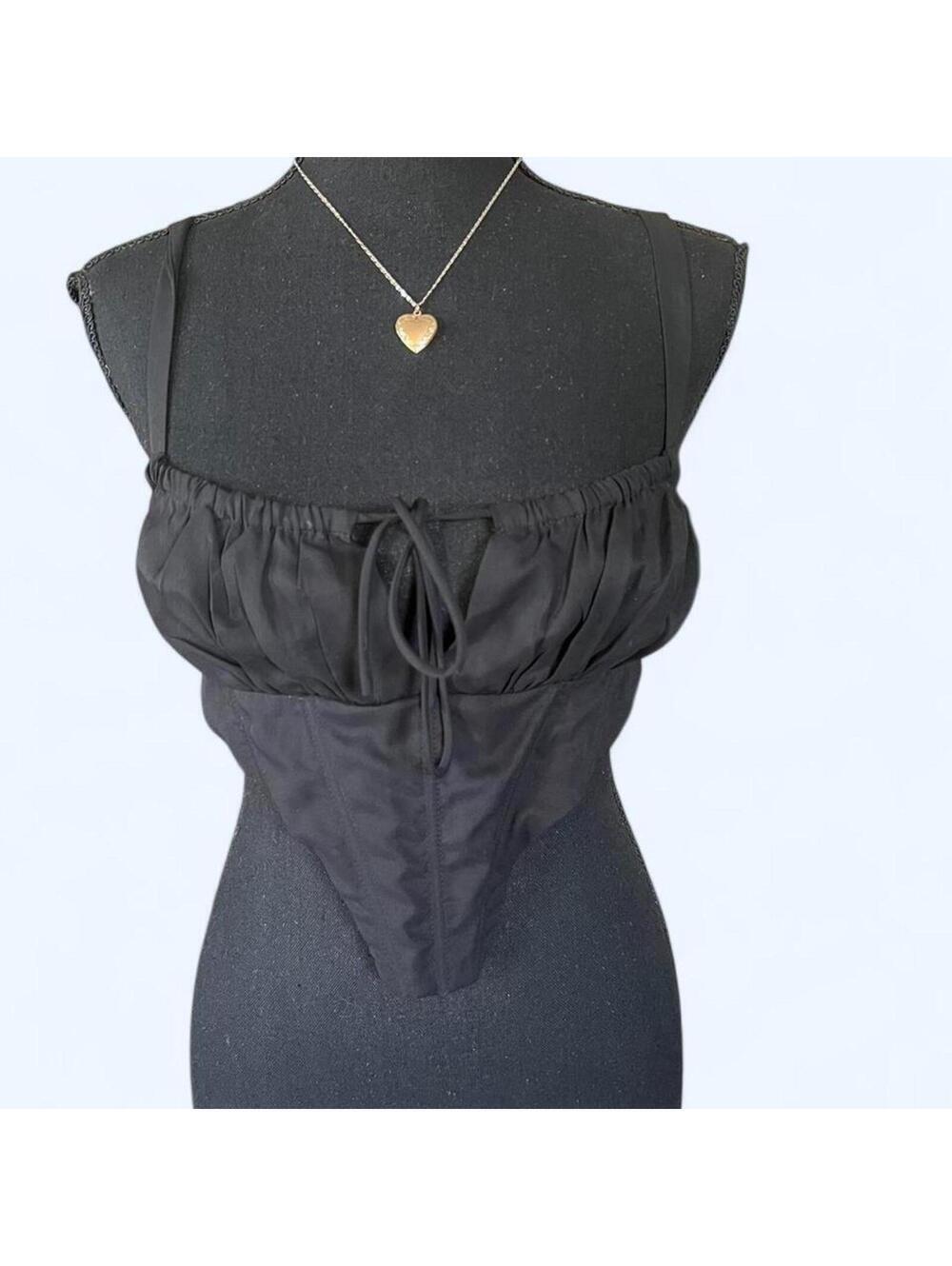 black ruched corset style cami top size medium